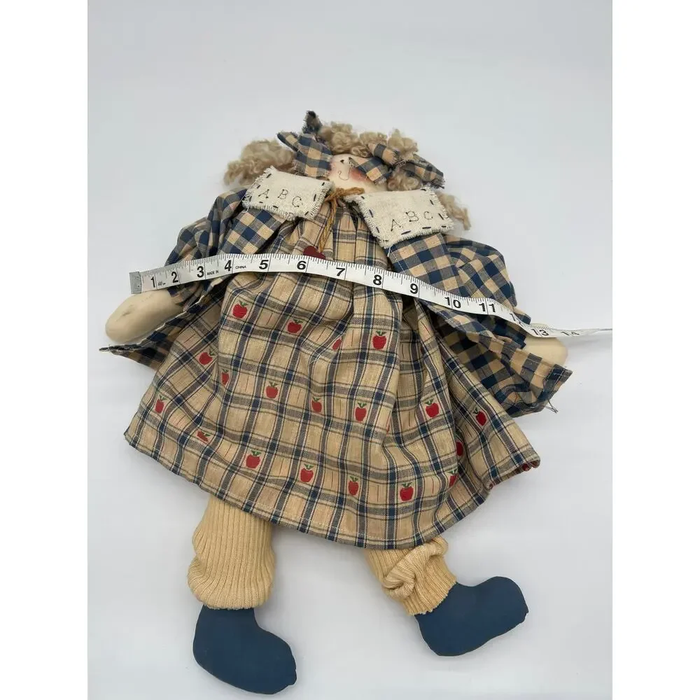Vintage Rag Doll Plaid Dress ABC Collar Primitive Country Cloth Doll Americana